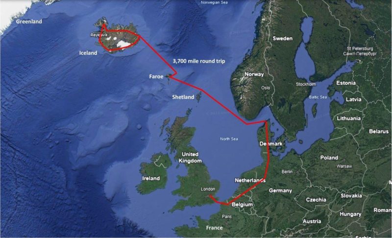 Google Earth route map of Fire and Ice Tour 2023